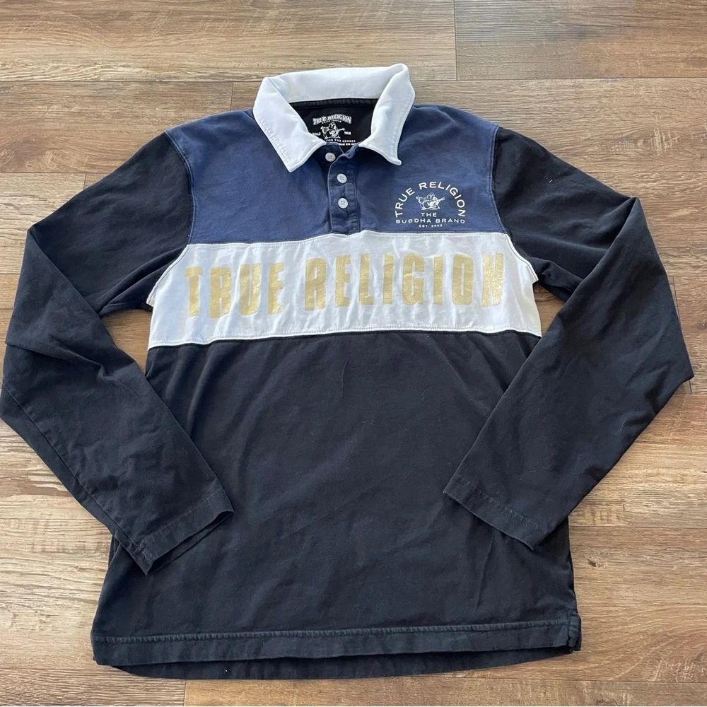 True Religion rugby preppy long sleeve shirt M